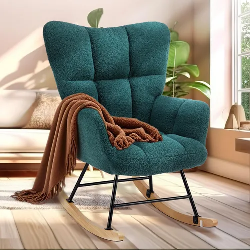 YSSOA Mecedoras para guardería, mecedora reclinable tapizada de peluche con respaldo alto, cómoda silla de lectura, silla auxiliar esponjosa para