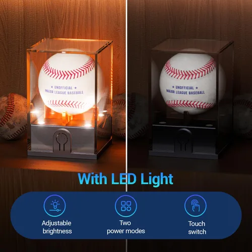 Miniatura 2 de Vitrina de béisbol con luz LED, estuche de béisbol acrílico para exhibición, soporte de béisbol iluminado, protector UV, estuche transparente