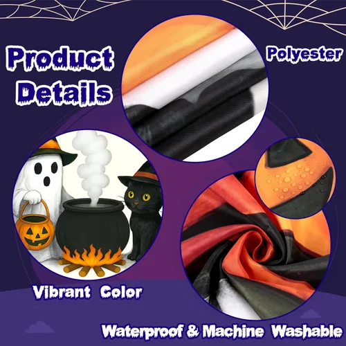 Miniatura 4 de Tieshankao Decoración de baño de Halloween, cortina de ducha de calabaza fantasma, gato, decoración espeluznante con 12 ganchos de 72 x 72 pulgadas