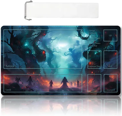 Tapete de juego MTG cosido de alta calidad con zonas y parte trasera de goma antideslizante, tapete de juego TCG para MTG y otros juegos de cartas,