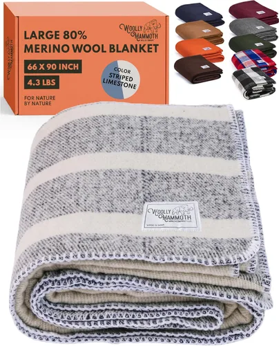 Miniatura 11 de Woolly Mammoth Woolen Company Manta de Lana - 66 x 90 pulgadas, Corteza, 80% Lana Merino - Mantas de Campamento para Clima Frío - Durabilidad