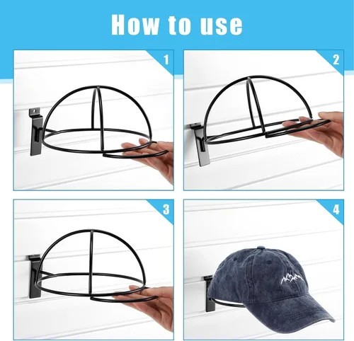 Miniatura 5 de Kigley 6 piezas de sombrero de alambre para gorras de béisbol, accesorios de metal negro, estantes minoristas para puerta de mercancía, armario