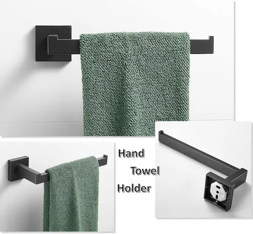 Miniatura 4 de SHUNLI Soporte de papel higiénico negro + soporte para toalla de mano, juego de accesorios de baño de 2 piezas, toallero de anillo para toalla
