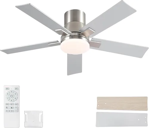 Miniatura 25 de Ventiladores de techo de 42 pulgadas con luces y control remoto, ventilador de techo de níquel cepillado, motor CC reversible de 6 velocidades, LED