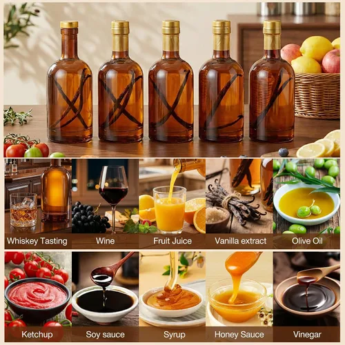 Miniatura 6 de TBWIND Paquete de 12 botellas de vidrio ámbar de 12 onzas con corchos herméticos en forma de T, botellas de vidrio de 12.7 fl oz para limoncello