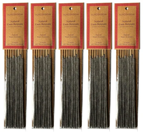 Auroshikha Gum Benzoin - Resina natural en barra, 5 paquetes, 10 barras por paquete