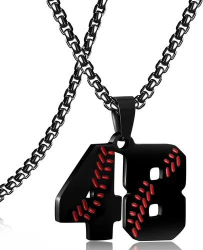 Miniatura 109 de SKQIR Colgante de número de jersey de béisbol para hombres y niños - Cadena de acero inoxidable para atletas - Negro