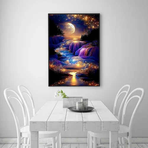 Miniatura 2 de KINPLUB Kits de Pintura de Diamante 5D para Adultos, Kits de Arte de Diamante de Cascada Lunar para Principiantes, Pintura de Paisaje Lunar