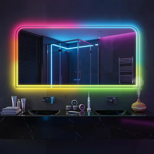 Miniatura 33 de Antok Espejo LED de baño, espejo LED con luces para baño, espejos de tocador iluminados para pared, antivaho, regulable, vidrio templado, función