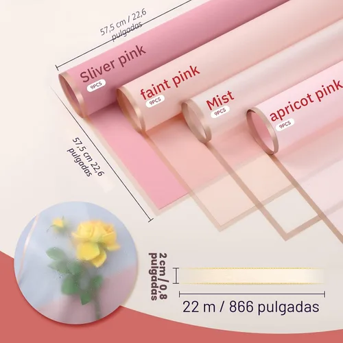Miniatura 5 de Tenare Juego de papel de regalo de flores y cinta, 36 hojas de papel de regalo de ramo con cinta de satén de doble cara de 50 yardas para regalo