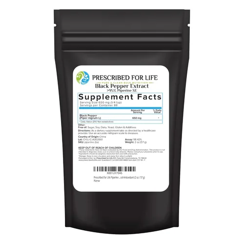 Miniatura 5 de Prescribed For Life Polvo de piperina, 95% extracto de pimienta negra, sin gluten, vegano, sin OMG, antioxidante natural (2.2 lbs)