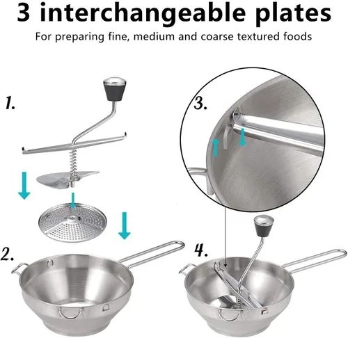 Miniatura 8 de Molino de alimentos, Molinillo de alimentos, Molino de alimentos de acero inoxidable Mermeladas manuales Triturador de verduras Fruta Patata Ajo