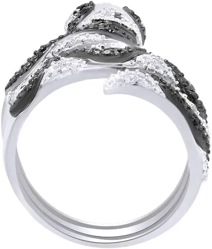 Miniatura 6 de Jewel Zone US Anillo de compromiso y boda con diamantes naturales en blanco y negro (0,07 quilates)