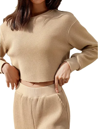 Miniatura 3 de Rooscier Conjunto casual de dos piezas para mujer con camiseta de manga larga y pantalones de pierna ancha