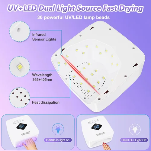 Miniatura 4 de LKE Lámpara de uñas UV recargable inalámbrica, luz UV de 86 W para uñas de gel con 3 ajustes de temporizador, sensor automático, secado rápido