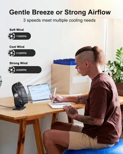 Miniatura 2 de TriPole Ventilador de escritorio pequeño alimentado por USB, ventilador portátil de 3 velocidades, mini ventilador de flujo de aire fuerte, rotación