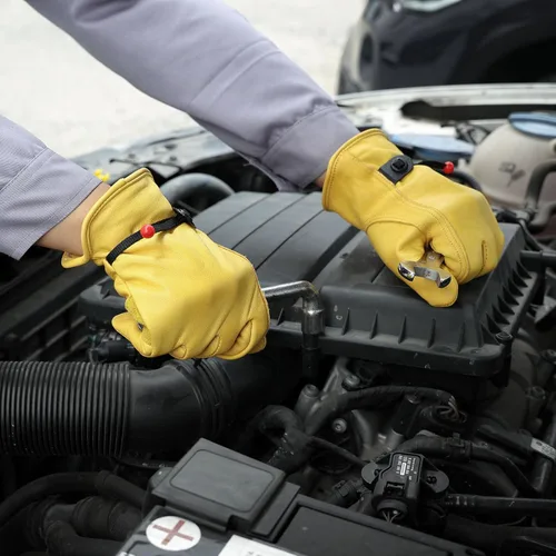 Miniatura 8 de Guantes de trabajo de cuero para hombres y mujeres con puño ajustable, resistentes, de piel de vaca