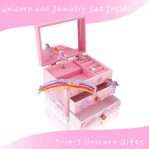 Miniatura 2 de Agitation Joyero musical de madera con diseño de princesa unicornio, regalos de unicornio para niñas (unicornio rosa 7)