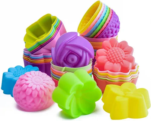 Miniatura 12 de R HORSE Paquete de 42 moldes de silicona para cupcakes con forma de múltiples flores, moldes antiadherentes para hornear muffins, moldes lavables