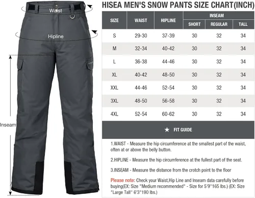 Miniatura 3 de HISEA Men's Snow Pants 3M Thinsulate Insulated Ski Pants Winter Snowboard Pants Mens Outdoor Hiking Work Pants