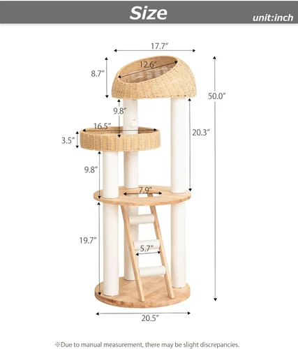Miniatura 12 de Wood Cat Tree for Large Cats, 50'' Modern Indoor Cat Tower with Basket Beds, Cat Condo & Clear Hammock, Multi-Level Wooden Cat Furniture for Home