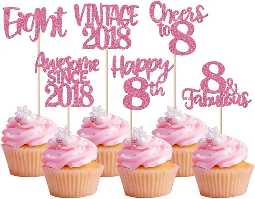 Miniatura 109 de Rsstarxi Paquete de 24 adornos para cupcakes vintage 2019 con purpurina negra para 5º cumpleaños, saludos a 5, cinco, 5, 5 fabulosos para cupcakes