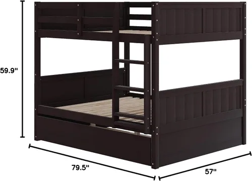 Miniatura 8 de Merax Litera con nido, marco de cama de madera matrimonial sobre matrimonial, no necesita somier para niños, niños o niñas, color espresso