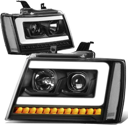 DNA MOTORING HL-HPL-CSA07-BK-CL1 Faros delanteros con carcasa negra 3D LED DRL con luz de señal secuencial LED Compatible con 07-13 Chevy Avalanche