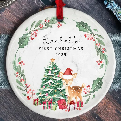 Miniatura 9 de Adorno personalizado de cerámica para la primera Navidad del bebé 2025 – Recuerdo navideño de copo de nieve personalizado con nombre, nuevo adorno