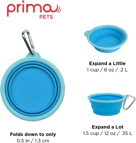 Miniatura 4 de Prima Pet Plegable Silicona Food & agua Tazón con clip de viaje para perro y gato, tamaños disponibles: pequeño (1,5 tazas) & Grande (5 tazas), Agua