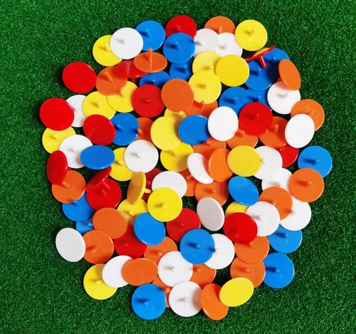 Miniatura 7 de Adhere Marcadores de pelota de golf, 50 unidades, 100 unidades, marcador de bola de posición de plástico, tamaño cuarto, 0.94 pulgadas, marcador