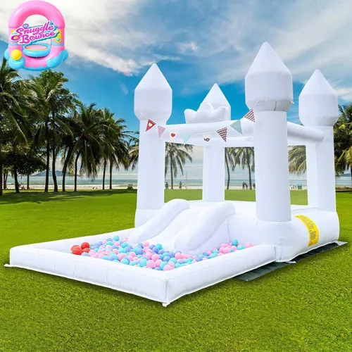 Miniatura 8 de Casa inflable saltarina blanca de 12.5 pies x 7.1 pies con tobogán y piscina de pelotas, juguetes para interiores y exteriores para niños activos