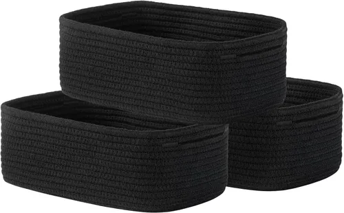 Miniatura 25 de Cesta tejida pequeña, 12 x 8 x 4.5 pulgadas, cesta de almacenamiento para organizar, bonita canasta de cuerda pequeña para estante de armario, cubos