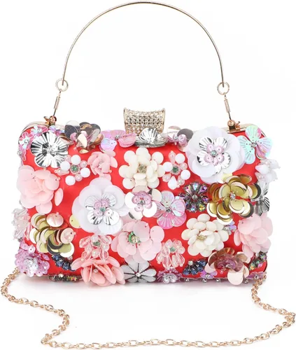 Miniatura 6 de KUANG! Bolsos de noche con flores florales para mujer, bolsos de mano coloridos con diamantes de imitación, bolso de hombro con cadena de boda
