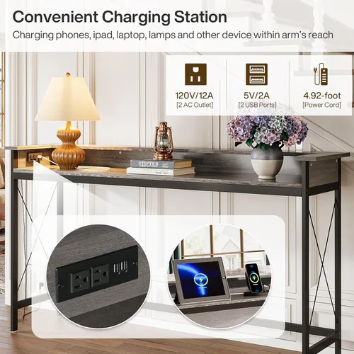Miniatura 5 de Tribesigns Mesa de sofá con tomas de corriente y puertos USB, mesa consola extra larga de 70.9 pulgadas detrás del sofá con estación de carga, mesa