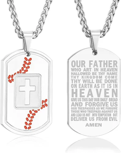 Miniatura 10 de Collar de cruz con versículo bíblico de béisbol, acero inoxidable, dije de cruz en tono negro/dorado/plateado, regalos religiosos, joyería deportiva