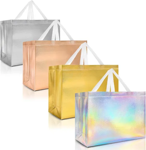 Miniatura 27 de Nush Nush Bolsas de regalo negras y doradas de tamaño mediano, juego de 12 bolsas de regalo reutilizables con asa