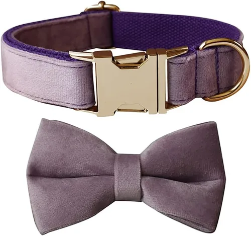Miniatura 30 de Love Dream Collar de corbatín para perro, Collares de terciopelo para perros con corbatín desmontable y hebilla de metal, Collares de corbatín Verde