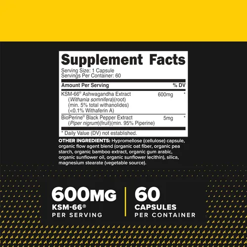 Miniatura 2 de Primaforce KSM-66 Extracto de raíz de Ashwagandha (600 mg) 60 cápsulas vegetarianas - 5% Withanólidos con BioPerine