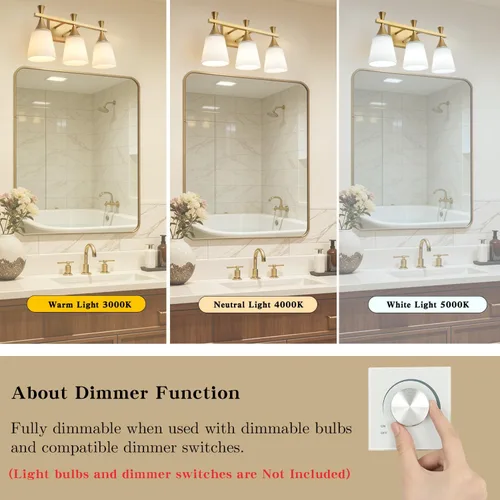 Miniatura 8 de Lámpara moderna de tocador de baño de 3 luces, lámparas de pared de vidrio de leche sobre el espejo, iluminación de tocador de oro cepillado