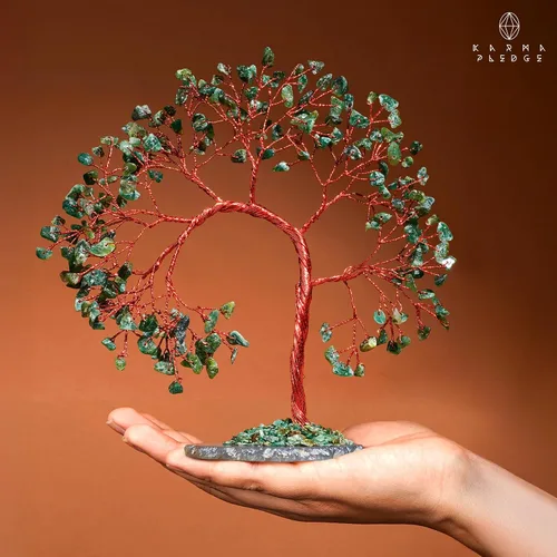 Miniatura 7 de Árbol de la Vida de Cristal de Aventurina Verde, Árboles de Cristales Curativos de 7 Chakras, Árbol Bonsái de Dinero Hecho a Mano, Decoración Feng