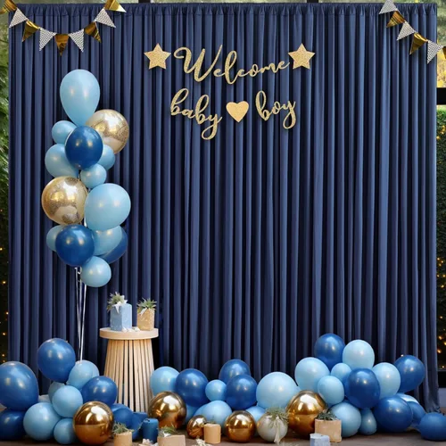 Miniatura 26 de Paneles de cortinas de fondo negras de 10 pies x 10 pies para fiestas, fiestas de cumpleaños, sin arrugas, cortinas de telón de fondo de tela