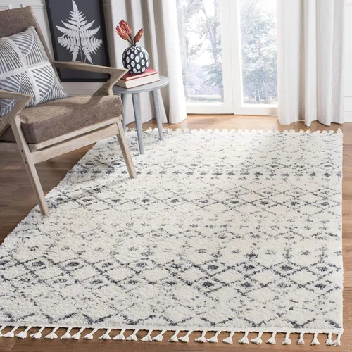 SAFAVIEH Berber Fringe Shag Collection - Alfombra decorativa de 2 pies 2 pulgadas x 4 pies, color crema y gris oscuro, diseño que no desprende