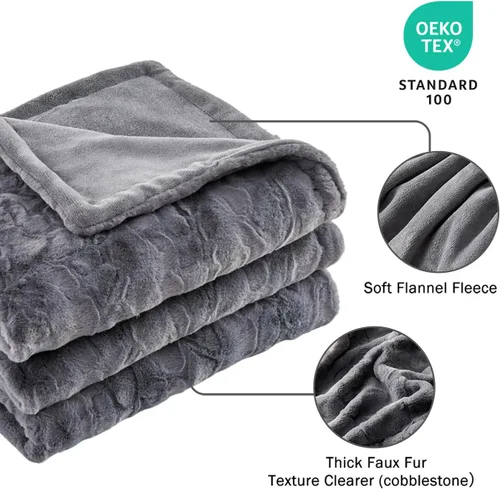 Miniatura 3 de Krifey - Manta de pelo sintético, supersuave, acogedora, cálida, mullida, esponjosa, decorativa, afelpada, gris, 50 x 60 pulgadas