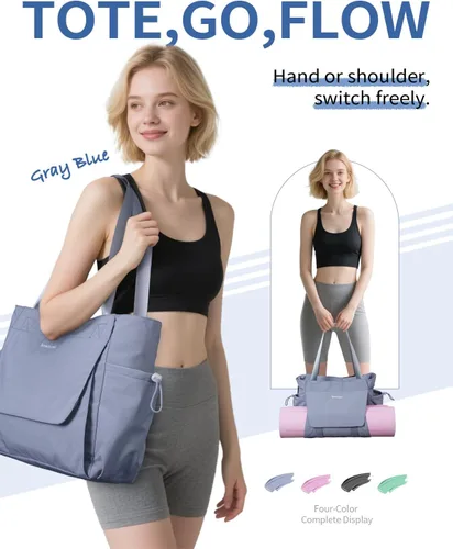 Miniatura 6 de sportsnew Bolsa para esterilla de yoga, bolsas de gimnasio para mujeres y hombres con bolsillo impermeable y gancho y bucle, almacenamiento de Gris