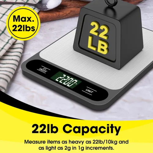 Miniatura 3 de Mik-Nana báscula de alimentos, báscula de cocina digital de 10 kg/22 lb, peso en gramos y onzas para hornear, cocinar, café, paquete de correo, 6