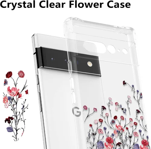 Miniatura 2 de RALEAVO Funda floral para Google Pixel 7 Pro, funda de teléfono transparente y delgada con flores, bonita cubierta para niñas y mujeres, cubierta