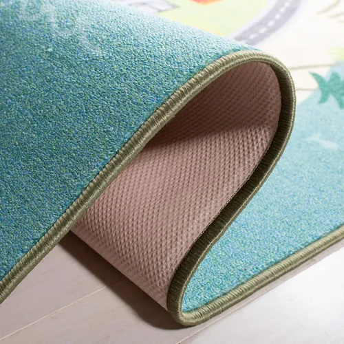 Miniatura 5 de SAFAVIEH Alfombra lavable para niños, colección de casas de juegos, 3 pies 3 pulgadas x 5 pies 3 pulgadas, azul y verde, antideslizante y fácil
