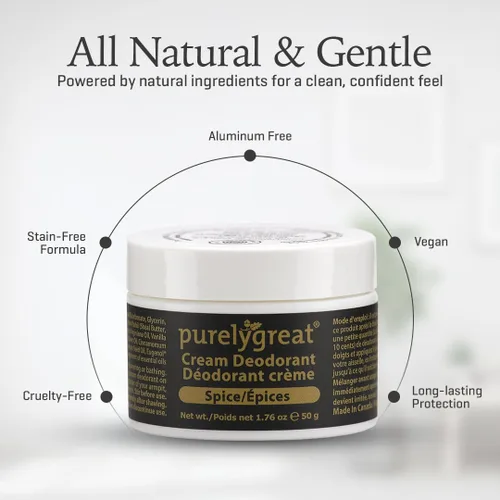 Miniatura 3 de Purelygreat Spice Desodorante en crema perfumada para mujeres y hombres, desodorante sin aluminio, para mujeres y hombres, control de olores vegano