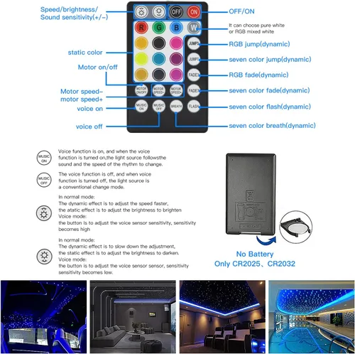 Miniatura 7 de AZIMOM Kit de luces de techo de doble puerto de 16 W, con Bluetooth, de fibra óptica, 600 piezas, 0.03 pulgadas, 9.8 pies, hebras de fibras